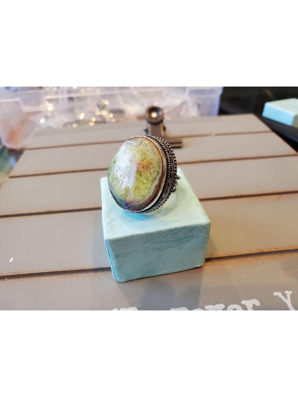 925 rainbow solar quartz ring sz 7
